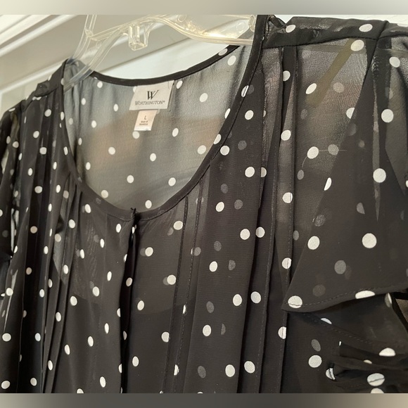 Worthington button down sheer chiffon shirt top size Large in black and white - Picture 2 of 3